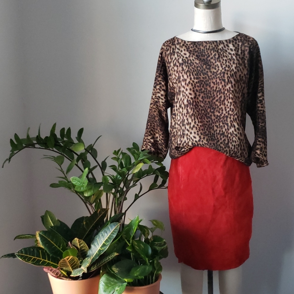 Vintage Red Suede Pencil Skirt